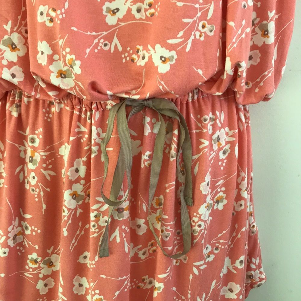 Ellen Tracy Floral Drawstring Waist Coral Comfy Lightweight Summer Dress L - Picture 6 of 8